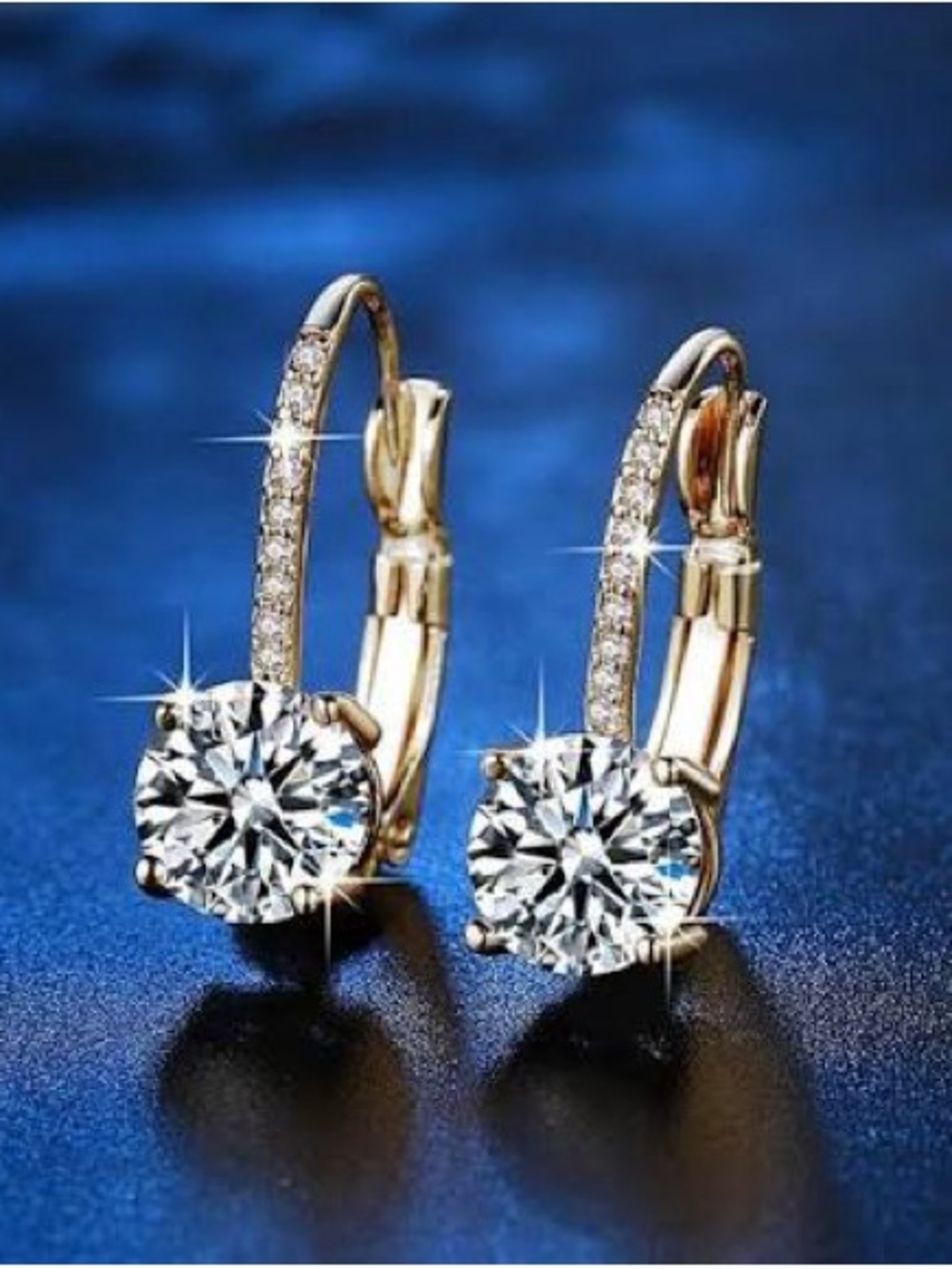 Gold Hoop Drop Earrings with Clear Crystal Solitaires